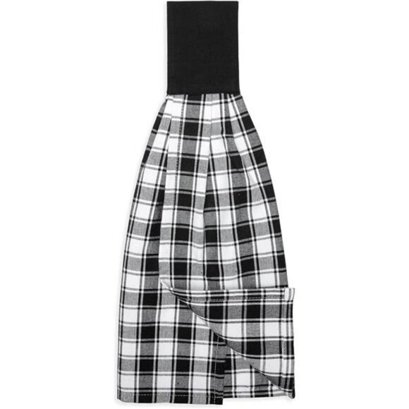 Black White Check Hanging Kitchen Towels Set Cotton Dish Hand Towels Button - Picture 4 of 8